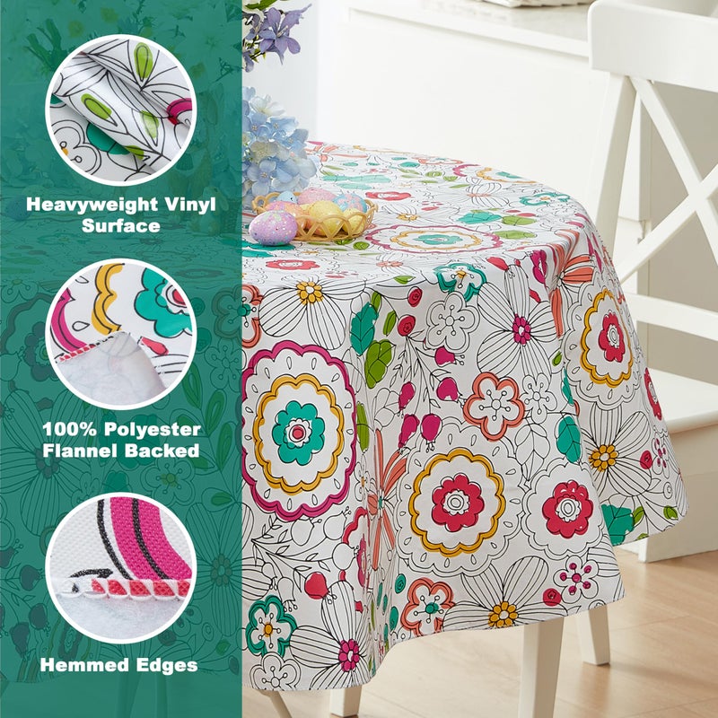 Newbridge Easter Shabby Chic Lily Print 70 Inch Round Vinyl Flannel Backed Tablecloth, Pink Yellow and Green Lily Indoor and Outdoor Waterproof Vinyl Table Cover for Spring Holiday Party - Image 4